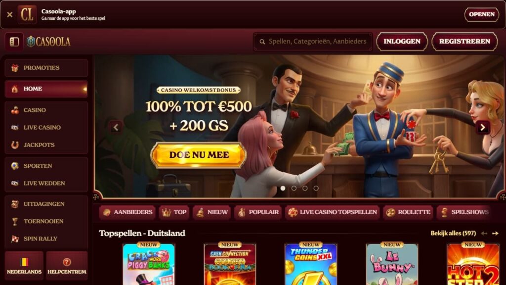 screenshot van homepagina casoola online casino belgie